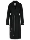 Sportmax Waist Belted Long Coat With Notched Lapels In Black