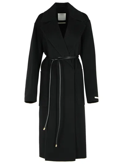SPORTMAX ABATE BLACK VIRGIN WOOL ROBE COAT