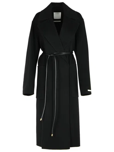 SPORTMAX ABATE' BLACK VIRGIN WOOL ROBE COAT
