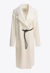 Sportmax Waist Belted Long Coat With Large Pockets In White