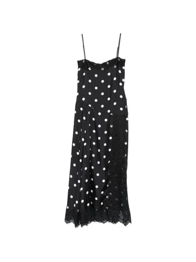 Sportmax Capo Polka Dot Lace Trim Silk Slipdress In Black