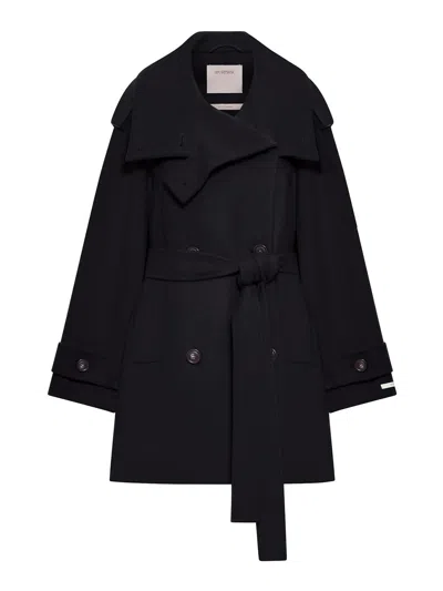 Sportmax Short Wool Trench Coat In Black