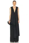 Sportmax Sport Max Long Asymmetrical Viscose Twill Dress In Black