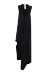 Sportmax Sport Max Long Asymmetrical Viscose Twill Dress In Nero