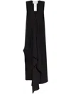 Sportmax Sport Max Long Asymmetrical Viscose Twill Dress In Black