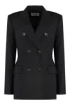 Sportmax Double-breasted Virgin Wool Blazer In Black