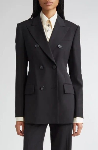 Sportmax Adamo Double Breasted Tailored Virgin Wool Blazer In Black