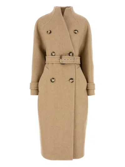 Sportmax Adatti Double-breasted Belted Coat In Brown