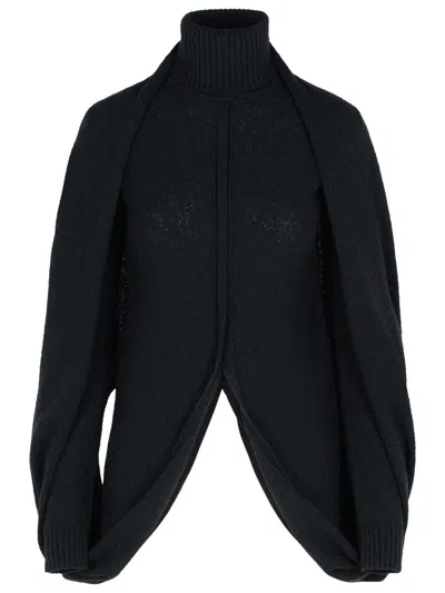 Sportmax High Neck Sweater In Virgin Wool Blend In Blue