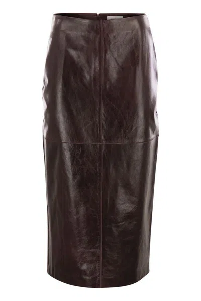 Sportmax Afa - Leather Midi Skirt In Red