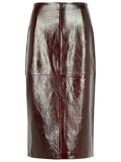 Sportmax High Waist Long Leather Skirt With Seam In Burgundy