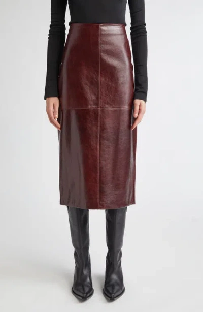 Sportmax Afa Lambskin Leather Midi Skirt In Burgundy