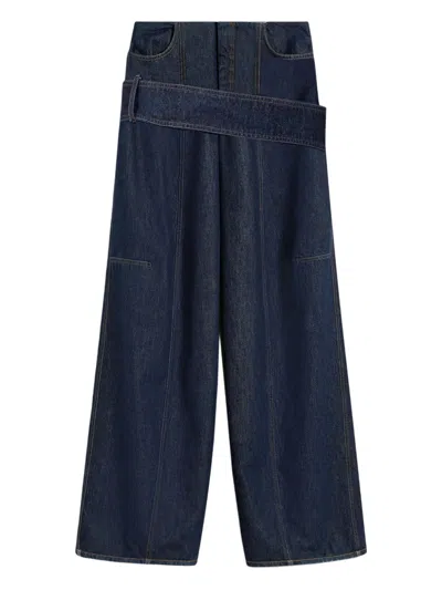 Sportmax Wide-leg Tapered Jeans Belted Waist In Blue