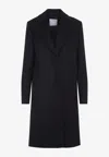 Sportmax Long Black Virgin Wool Coat With Tailored Fit In Black