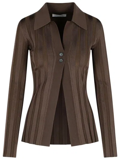 Sportmax Striped Viscose Cardigan Long Sleeves In Brown