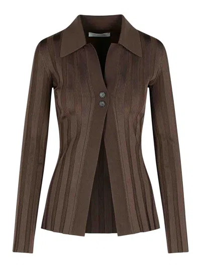 SPORTMAX ALBIO COFFEE SHINY VISCOSE CARDIGAN