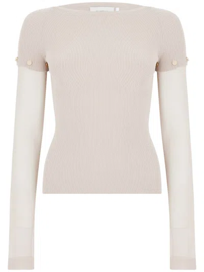 Sportmax 'alcide' T-shirt In Grey With Semi-transparent Sleeves