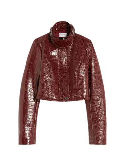 Sportmax Cropped Alligator Print Patent Jacket With High Collar And Flared Sleeves In Multi