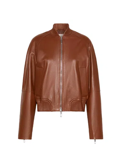 Sportmax `amour` Leather Jacket In Brown