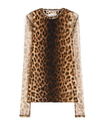 Sportmax Ebu Leopart Print Layered Mesh Top In Animal Print