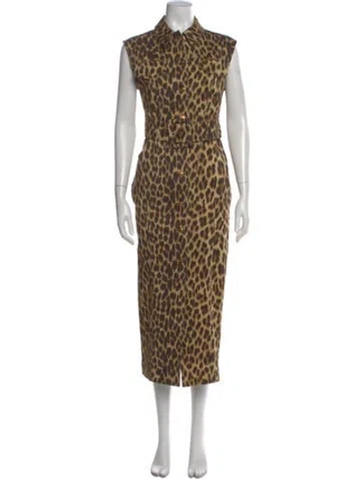 Pre-owned Sportmax Animal Print Long Dress In Brown
