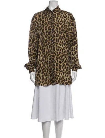 Pre-owned Sportmax Animal Print Long Sleeve Blouse In Brown