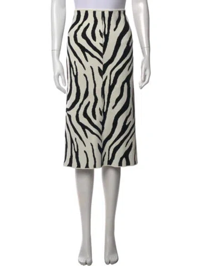 Pre-owned Sportmax Animal Print Midi Length Skirt In White