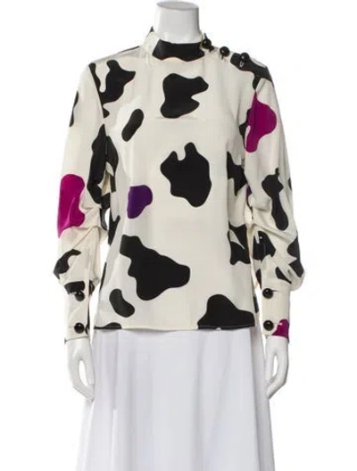 Pre-owned Sportmax Animal Print Mock Neck Blouse In Neutral