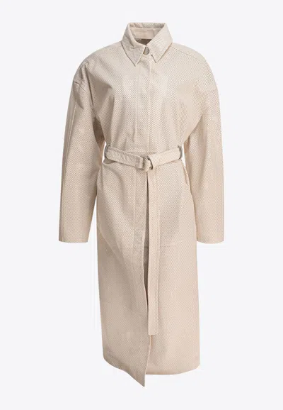 Sportmax Antiope Leather Trench Coat In Beige