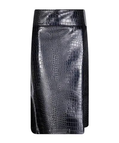 Sportmax Crocodile-effect A-line Midi Skirt In Black