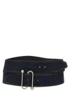 Sportmax Wide Denim Texture Belt With Silver Buckle In Blue