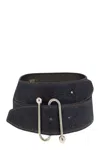 Sportmax Wide Denim Texture Belt With Silver Buckle In Blue