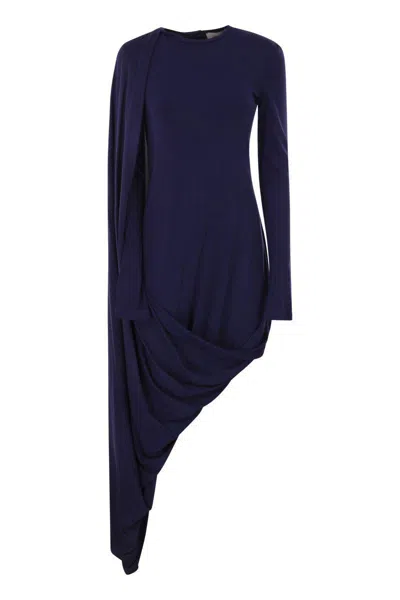 Sportmax Ariete1234 - Asymmetrical Dress With Draping In Blue