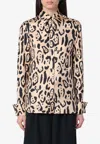 Sportmax Armony Animal Patterned Long-sleeved Shirt In Beige