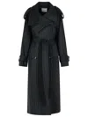 Sportmax Arold Pinstripe Trench Coat In Pure Wool In Black