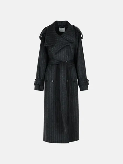 Sportmax 'arold' Pinstripe Trench Coat In Pure Anthracite Wool In Gray