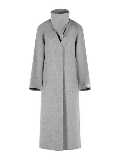 Sportmax Assenso Long Coat In Pure Grey Wool In Gray