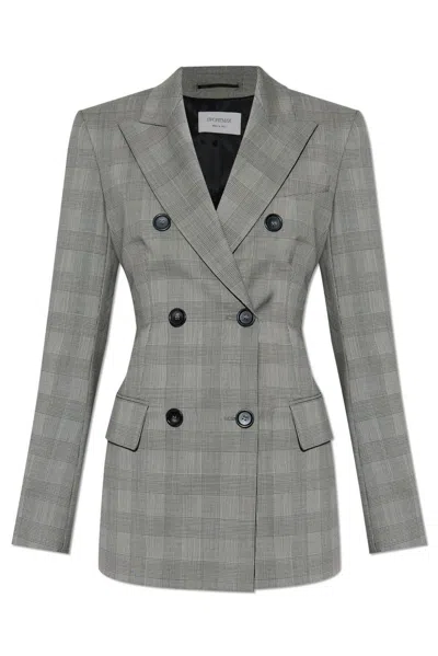 Sportmax Tailored Double Breasted Prince Of Wales Jacket In Gray
