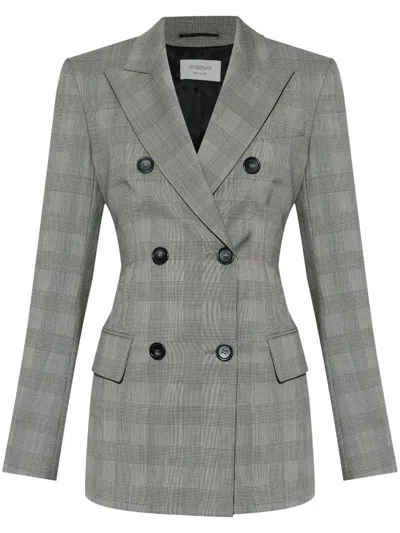 Sportmax Tailored Double Breasted Prince Of Wales Jacket In Gray