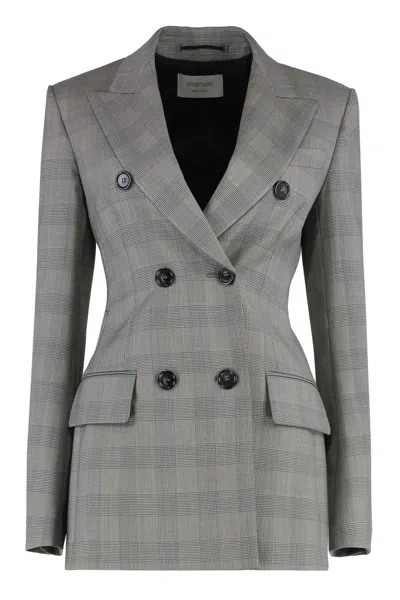 Sportmax Astro Prince Of Wales Checked Double Breasted Jacket In Grey