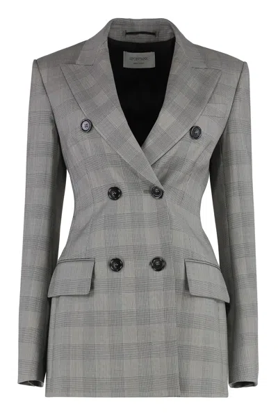 Sportmax Tailored Double Breasted Prince Of Wales Jacket In Gray