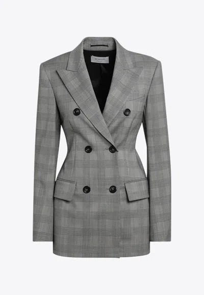 Sportmax Tailored Double Breasted Prince Of Wales Jacket In Gray