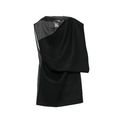 Sportmax Asymmetric Draped Virgin Wool Dress In Black