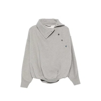 Sportmax Asymmetric High Neck With Press-stud Fastening Sweater In Gray