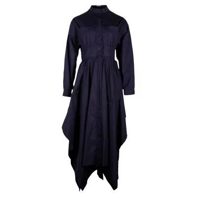 Sportmax Asymmetric Long Sleeve Midi Dress In Navy Blue Cotton