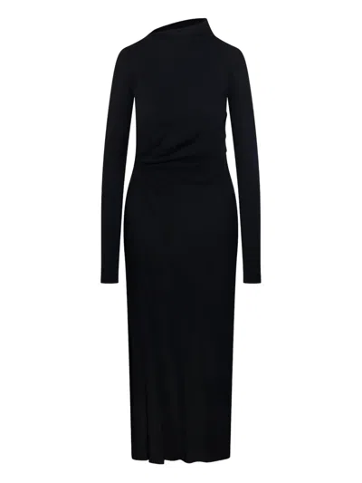 Sportmax Asymmetric-neck Gathered Midi Dress In Black