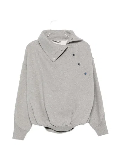 Sportmax Asymmetric Press-stud Sweatshirt In Gray