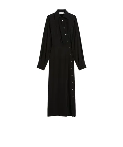 Sportmax Asymmetrical Buttoned Shirt Dress With Kimono Sleeves In Black