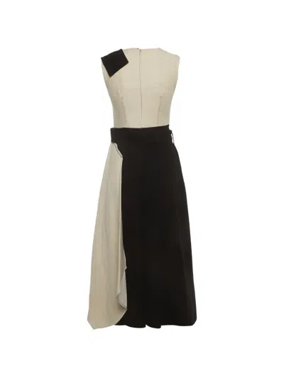 Pre-owned Sportmax Asymmetric Two-tone Midi Dress In Neutrals