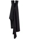 Sportmax Sport Max Long Asymmetrical Viscose Twill Dress In Black